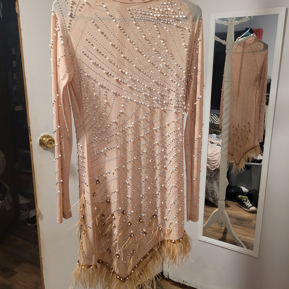 Elegant Beige Embellished Dress